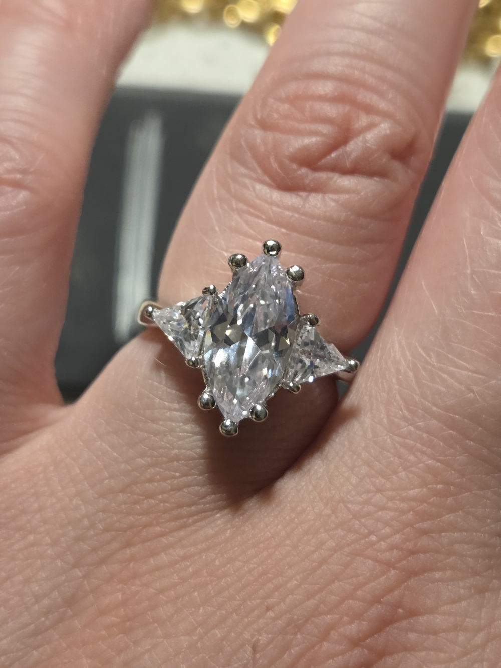 Marquise Cubic Zirconia Three-Stone Ring - Silver